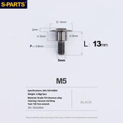 S-PARTS A3 Umbrella Head Step Series M5 Black Titanium Screws for Motorcycles and Cars