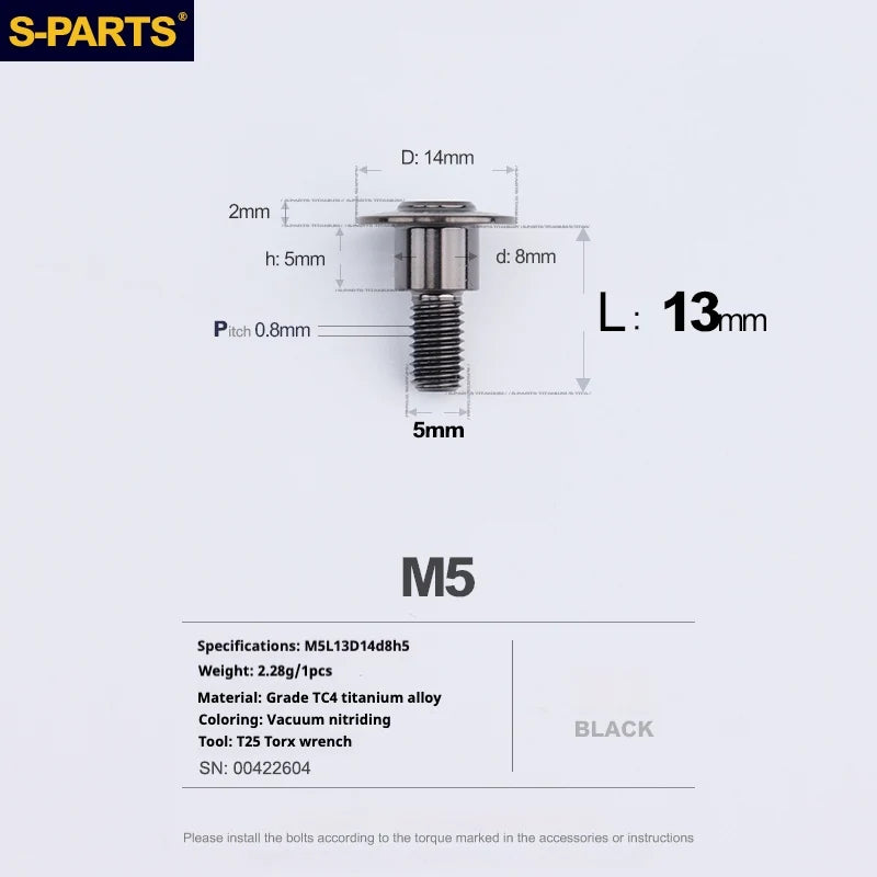 S-PARTS A3 Umbrella Head Step Series M5 Black Titanium Screws for Motorcycles and Cars