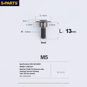 S-PARTS A3 Umbrella Head Step Series M5 Black Titanium Screws for Motorcycles and Cars