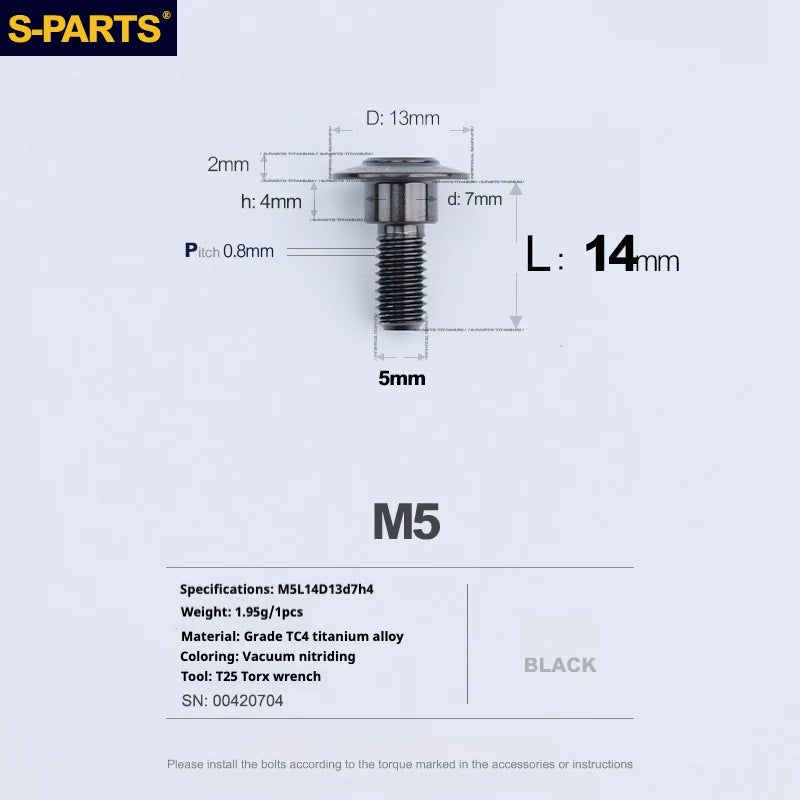 S-PARTS A3 Umbrella Head Step Series M5 Black Titanium Screws for Motorcycles and Cars