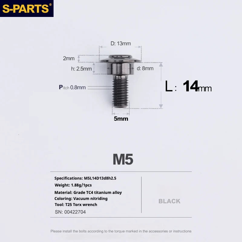 S-PARTS A3 Umbrella Head Step Series M5 Black Titanium Screws for Motorcycles and Cars