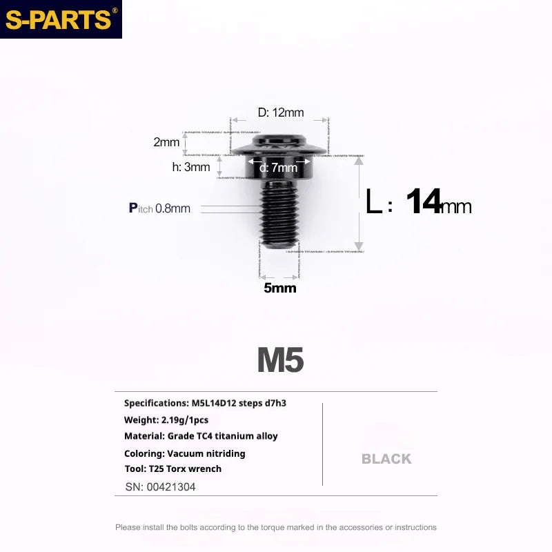 S-PARTS A3 Umbrella Head Step Series M5 Black Titanium Screws for Motorcycles and Cars
