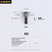 S-PARTS A3 Umbrella Head Step Series M5 Black Titanium Screws for Motorcycles and Cars