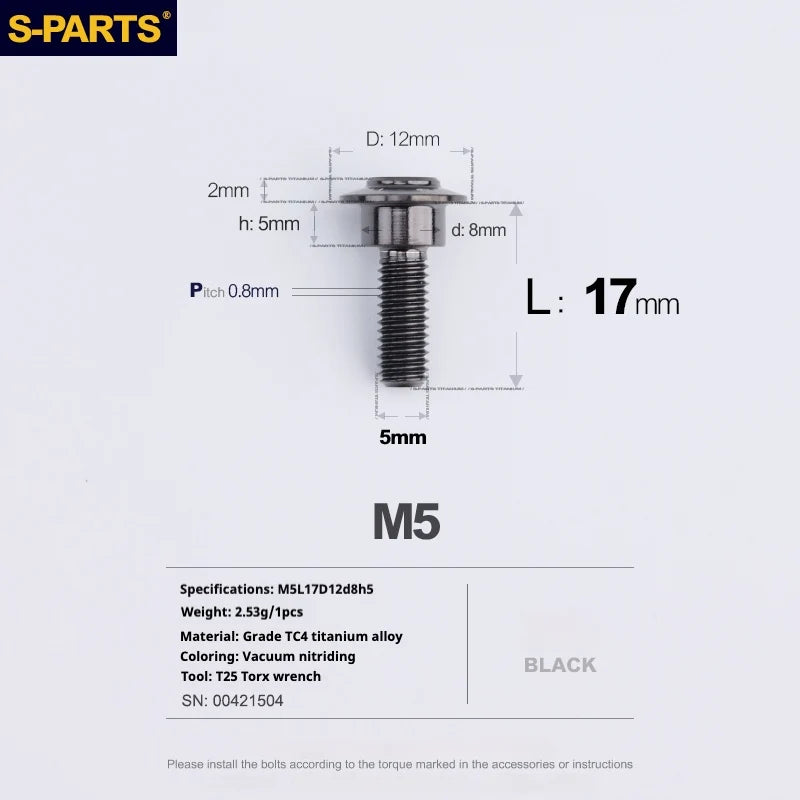 S-PARTS A3 Umbrella Head Step Series M5 Black Titanium Screws for Motorcycles and Cars