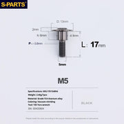 S-PARTS A3 Umbrella Head Step Series M5 Black Titanium Screws for Motorcycles and Cars