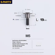 S-PARTS A3 Umbrella Head Step Series M5 Black Titanium Screws for Motorcycles and Cars