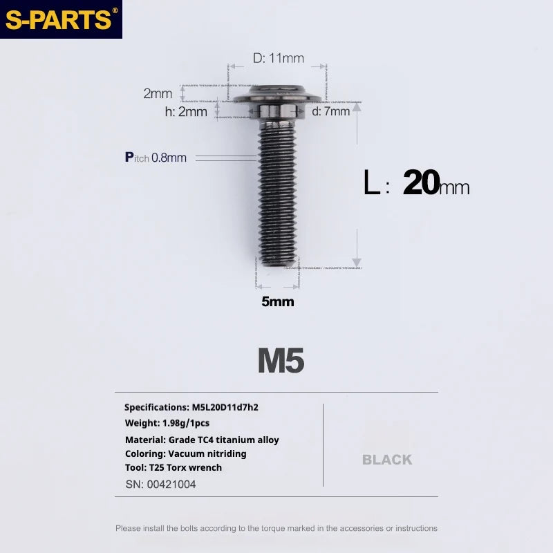 S-PARTS A3 Umbrella Head Step Series M5 Black Titanium Screws for Motorcycles and Cars