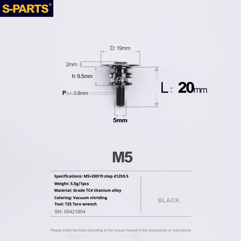 S-PARTS A3 Umbrella Head Step Series M5 Black Titanium Screws for Motorcycles and Cars