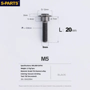 S-PARTS A3 Umbrella Head Step Series M5 Black Titanium Screws for Motorcycles and Cars