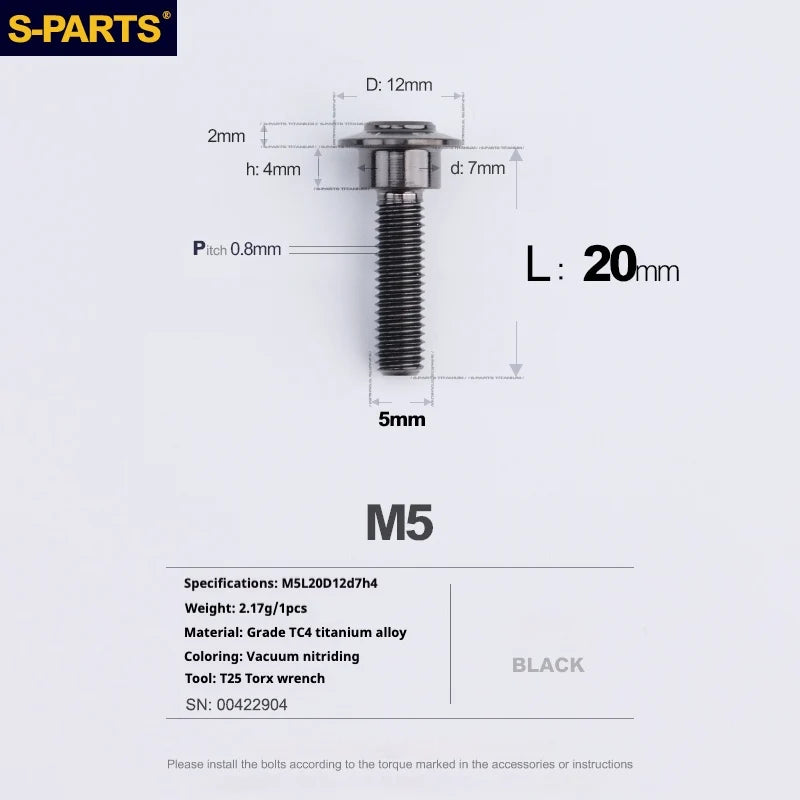 S-PARTS A3 Umbrella Head Step Series M5 Black Titanium Screws for Motorcycles and Cars