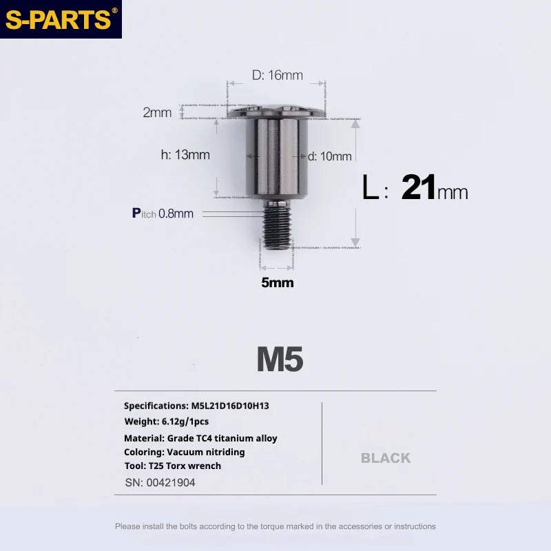 S-PARTS A3 Umbrella Head Step Series M5 Black Titanium Screws for Motorcycles and Cars
