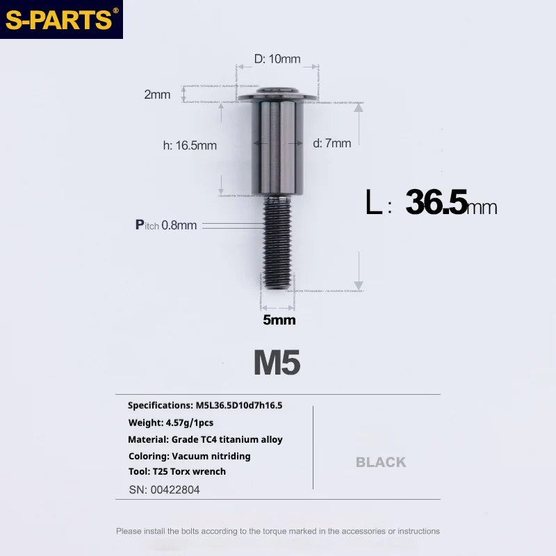 S-PARTS A3 Umbrella Head Step Series M5 Black Titanium Screws for Motorcycles and Cars