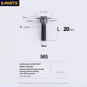 S-PARTS A3 Umbrella Head Step Series M5 Black Titanium Screws for Motorcycles and Cars