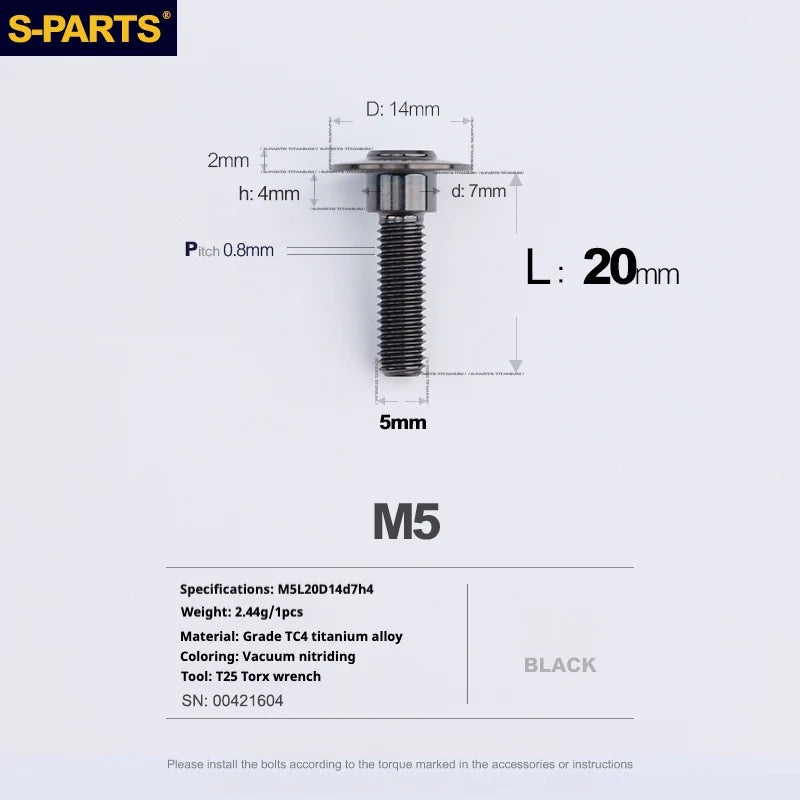 S-PARTS A3 Umbrella Head Step Series M5 Black Titanium Screws for Motorcycles and Cars