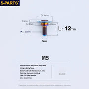 S-PARTS A3 Umbrella Head Step Series M5 Blue Titanium Screws for Motorcycles and Cars