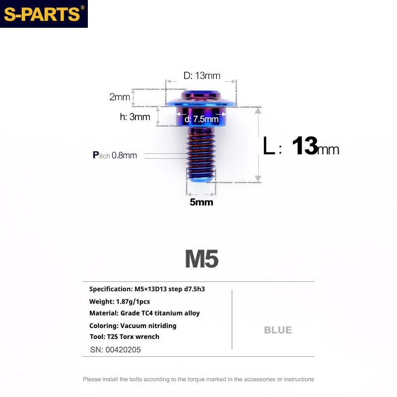 S-PARTS A3 Umbrella Head Step Series M5 Blue Titanium Screws for Motorcycles and Cars