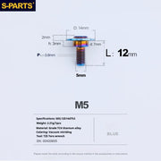 S-PARTS A3 Umbrella Head Step Series M5 Blue Titanium Screws for Motorcycles and Cars