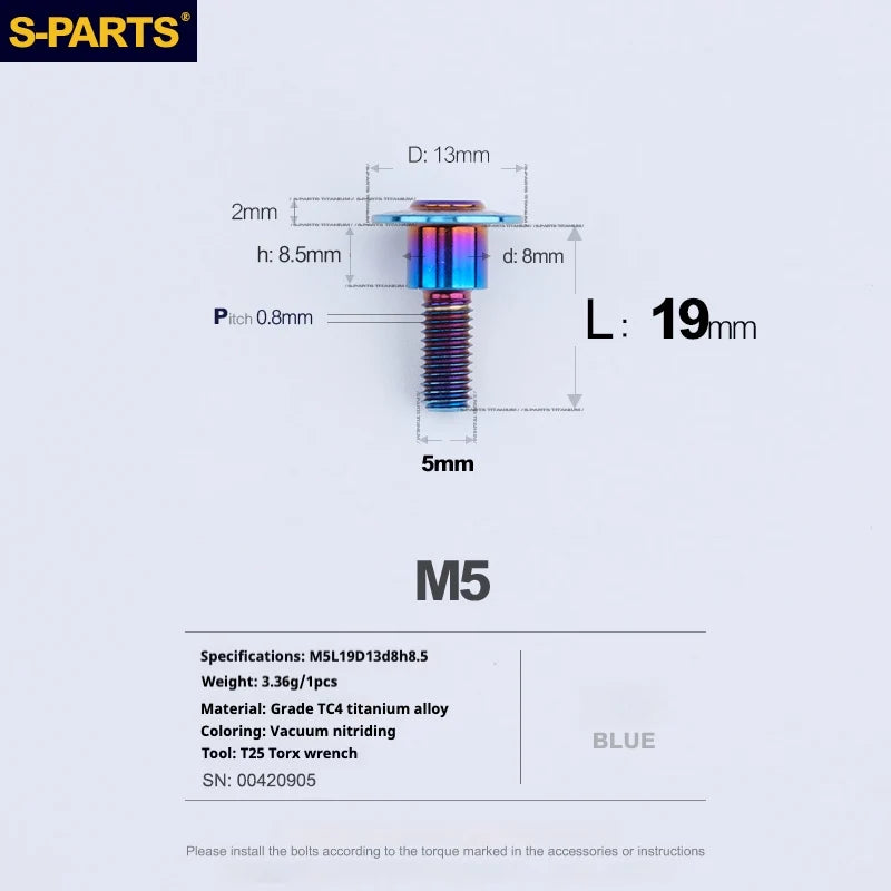S-PARTS A3 Umbrella Head Step Series M5 Blue Titanium Screws for Motorcycles and Cars