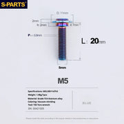 S-PARTS A3 Umbrella Head Step Series M5 Blue Titanium Screws for Motorcycles and Cars