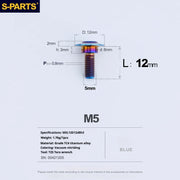 S-PARTS A3 Umbrella Head Step Series M5 Blue Titanium Screws for Motorcycles and Cars