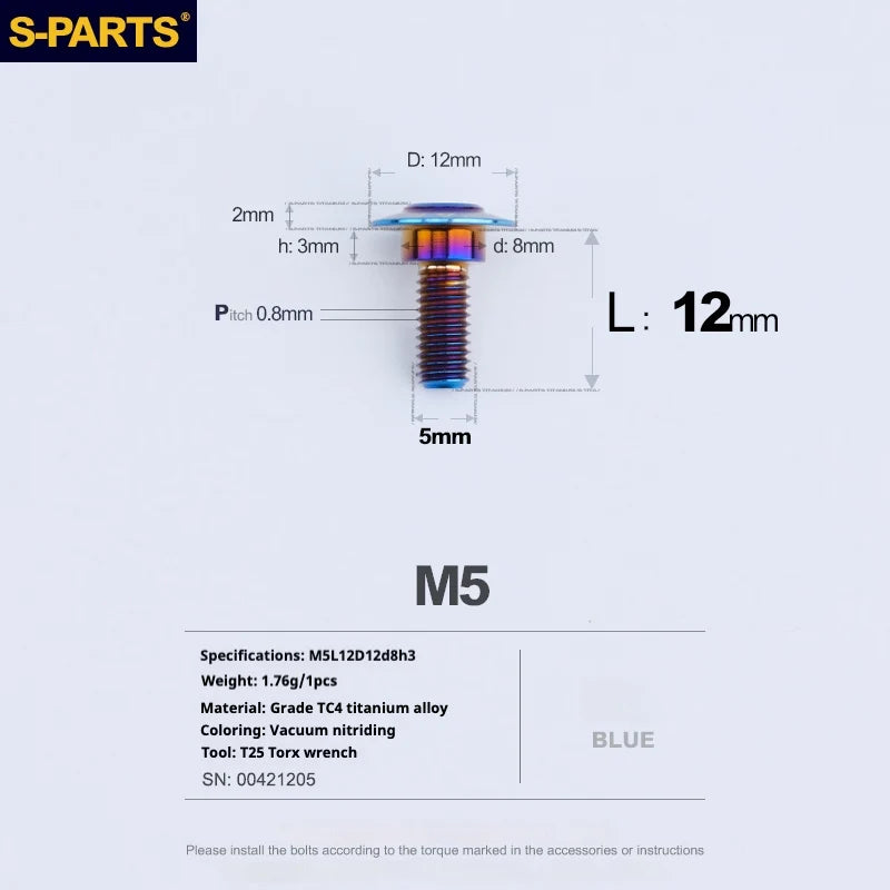 S-PARTS A3 Umbrella Head Step Series M5 Blue Titanium Screws for Motorcycles and Cars