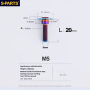 S-PARTS A3 Umbrella Head Step Series M5 Blue Titanium Screws for Motorcycles and Cars