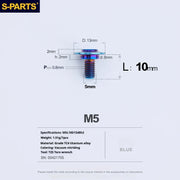 S-PARTS A3 Umbrella Head Step Series M5 Blue Titanium Screws for Motorcycles and Cars