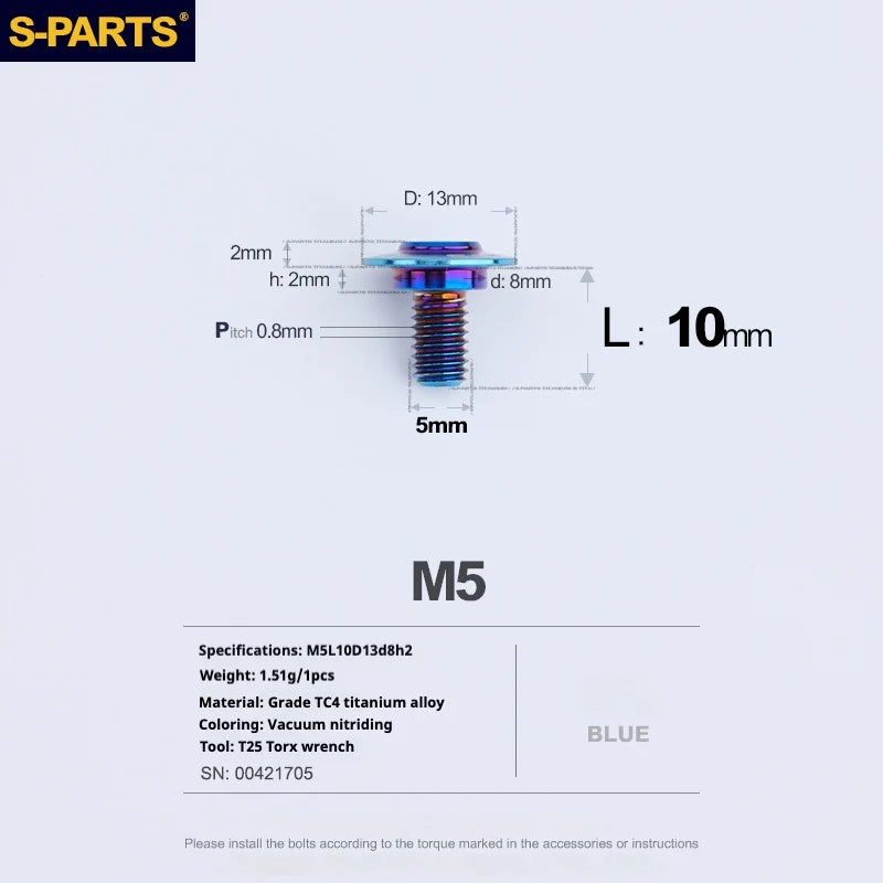 S-PARTS A3 Umbrella Head Step Series M5 Blue Titanium Screws for Motorcycles and Cars