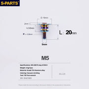 S-PARTS A3 Umbrella Head Step Series M5 Blue Titanium Screws for Motorcycles and Cars