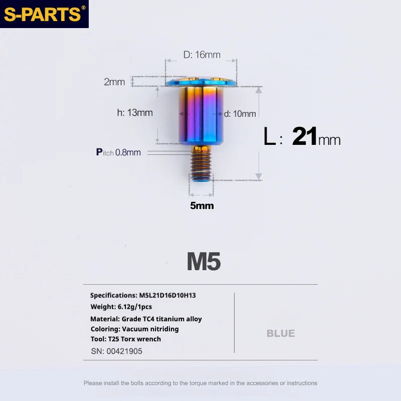S-PARTS A3 Umbrella Head Step Series M5 Blue Titanium Screws for Motorcycles and Cars