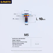 S-PARTS A3 Umbrella Head Step Series M5 Blue Titanium Screws for Motorcycles and Cars