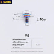 S-PARTS A3 Umbrella Head Step Series M5 Blue Titanium Screws for Motorcycles and Cars