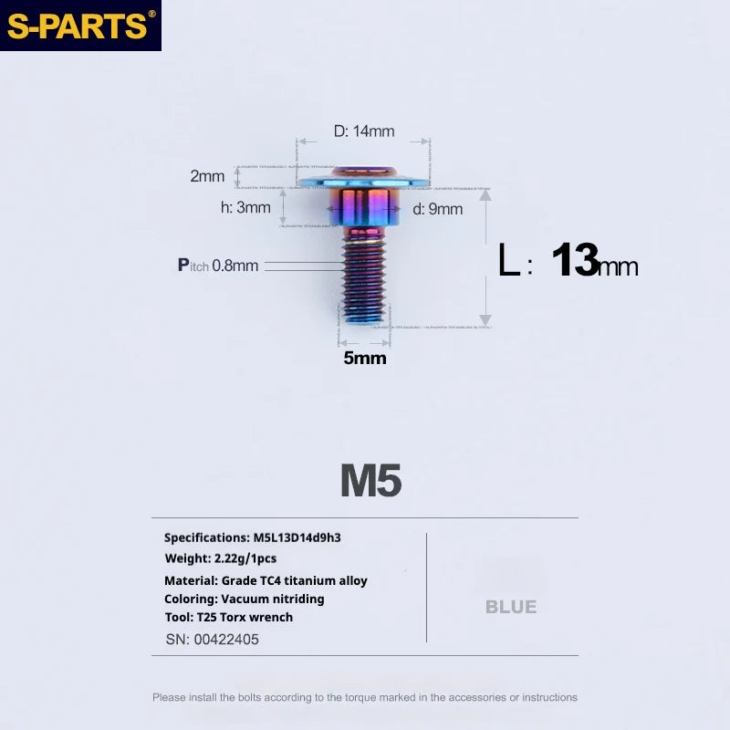 S-PARTS A3 Umbrella Head Step Series M5 Blue Titanium Screws for Motorcycles and Cars