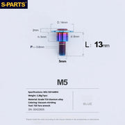 S-PARTS A3 Umbrella Head Step Series M5 Blue Titanium Screws for Motorcycles and Cars