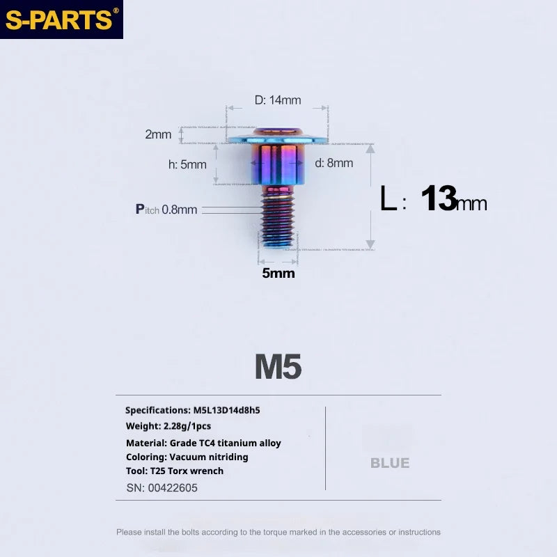 S-PARTS A3 Umbrella Head Step Series M5 Blue Titanium Screws for Motorcycles and Cars