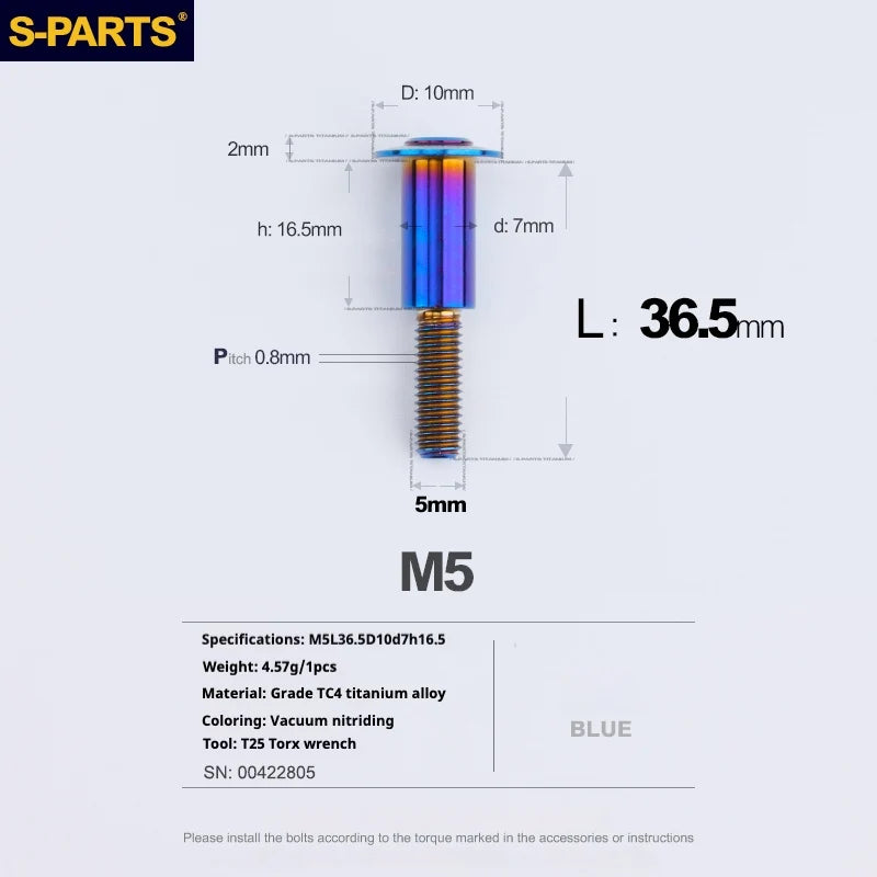S-PARTS A3 Umbrella Head Step Series M5 Blue Titanium Screws for Motorcycles and Cars