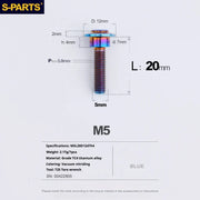 S-PARTS A3 Umbrella Head Step Series M5 Blue Titanium Screws for Motorcycles and Cars