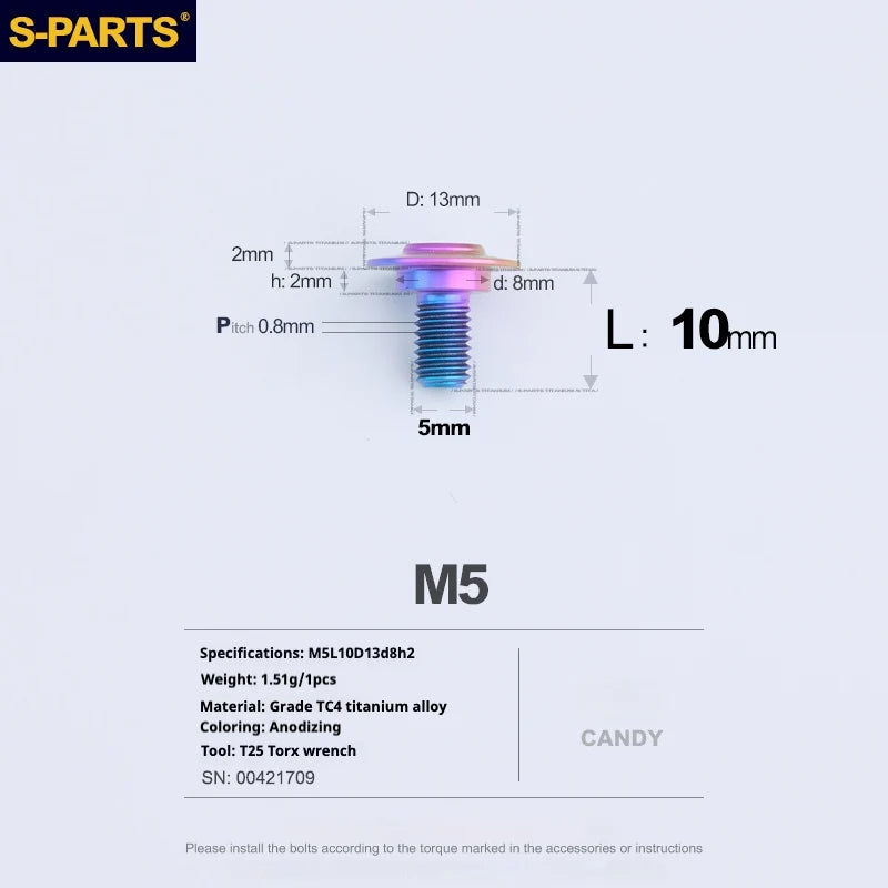 S-PARTS A3 Umbrella Head Step Series M5 Candy Color Titanium Screws for Motorcycles and Cars