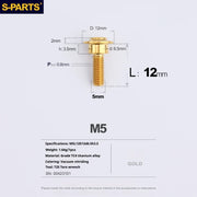 S-PARTS A3 Umbrella Head Step Series M5 Gold Titanium Screws for Motorcycles and Cars