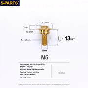 S-PARTS A3 Umbrella Head Step Series M5 Gold Titanium Screws for Motorcycles and Cars