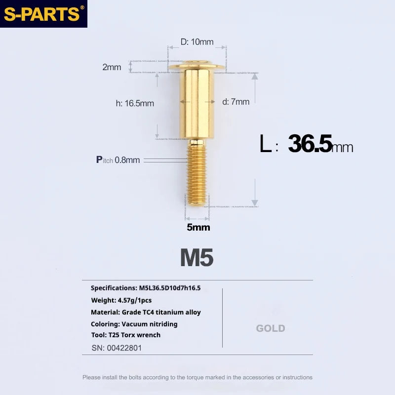 S-PARTS A3 Umbrella Head Step Series M5 Gold Titanium Screws for Motorcycles and Cars