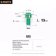 S-PARTS A3 Umbrella Head Step Series M5 Green Titanium Screws for Motorcycles and Cars