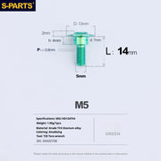 S-PARTS A3 Umbrella Head Step Series M5 Green Titanium Screws for Motorcycles and Cars