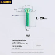 S-PARTS A3 Umbrella Head Step Series M5 Green Titanium Screws for Motorcycles and Cars