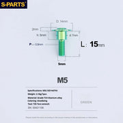 S-PARTS A3 Umbrella Head Step Series M5 Green Titanium Screws for Motorcycles and Cars