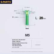 S-PARTS A3 Umbrella Head Step Series M5 Green Titanium Screws for Motorcycles and Cars