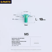 S-PARTS A3 Umbrella Head Step Series M5 Green Titanium Screws for Motorcycles and Cars
