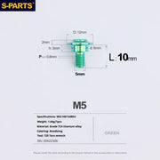 S-PARTS A3 Umbrella Head Step Series M5 Green Titanium Screws for Motorcycles and Cars