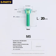 S-PARTS A3 Umbrella Head Step Series M5 Green Titanium Screws for Motorcycles and Cars