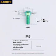 S-PARTS A3 Umbrella Head Step Series M5 Green Titanium Screws for Motorcycles and Cars